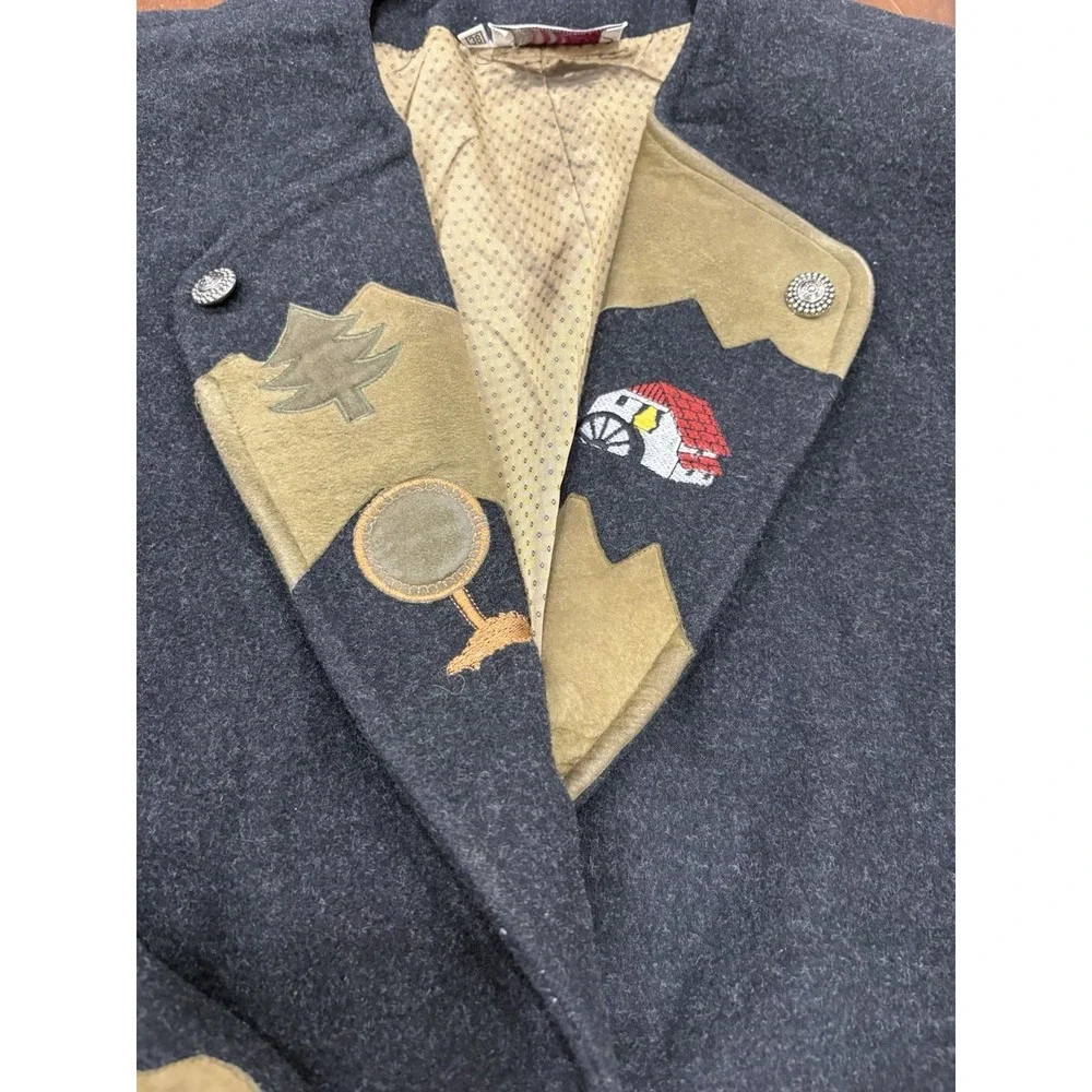 Marlene Wool Jacket Blazer Womens 38 Gray Embroidered‎ Applique Tree House